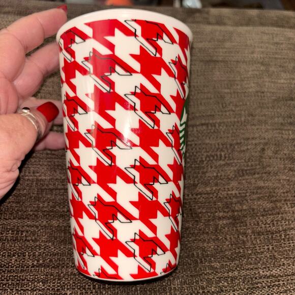 Starbucks 16 oz. Red Houndstooth Plaid Check Mug 2017 Ceramic Latte Coffee Tea - Picture 7 of 7